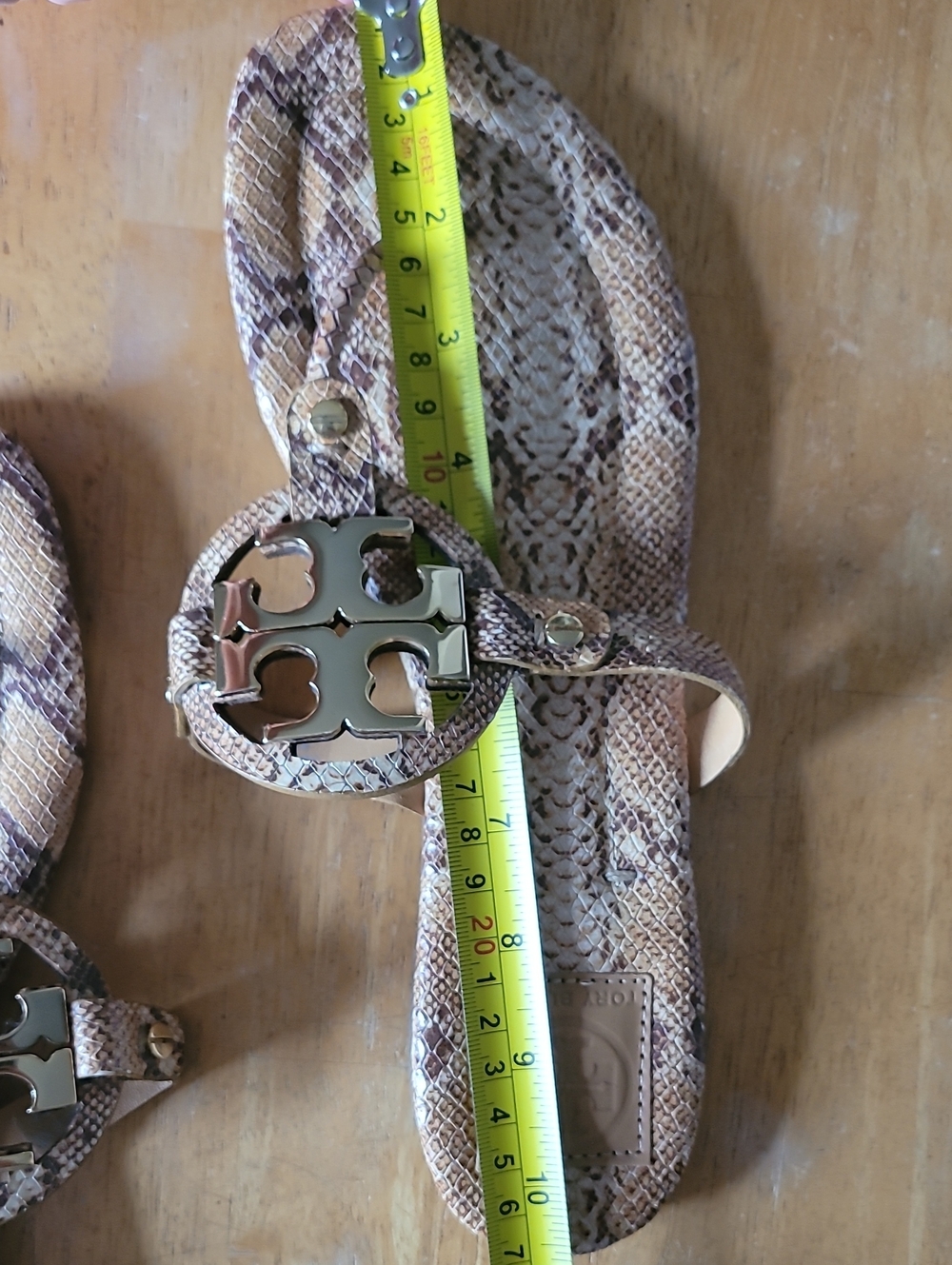 Tory Burch Metal Miller Sandal Python Snakeskin Print Leather Thong Flat - Picture 8 of 10